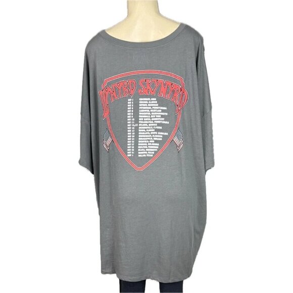 Lynyrd Skynyrd +5 Logo Gray Slashed Neck American Eagle Graphic 3/4 Sleeve Tee - Picture 4 of 6